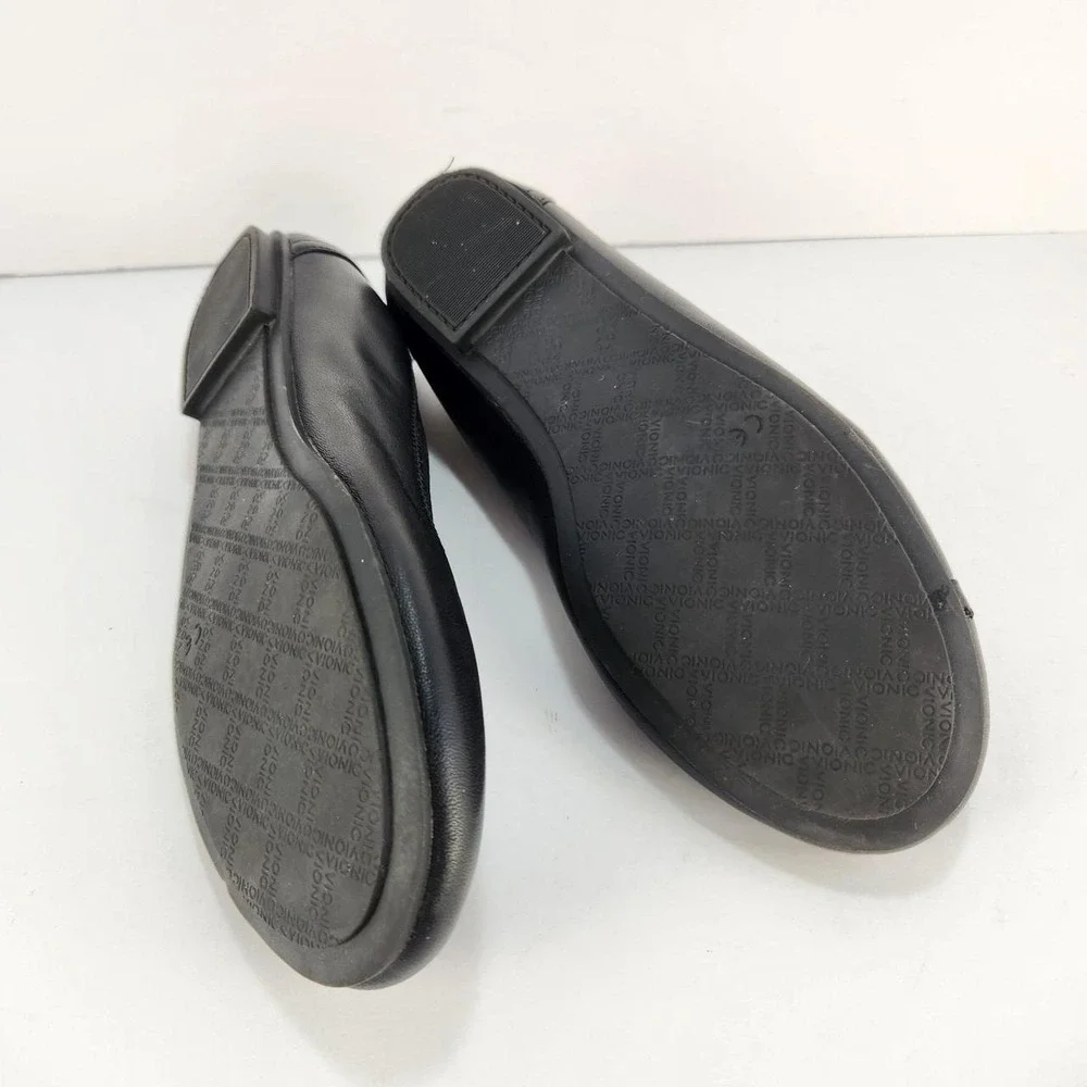 Vionic Caroll Ballet Flats Black Leather Comfort Shoes Women's Size 8